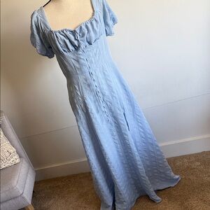 Cider Light Blue Puff-Sleeve Maxi Dress